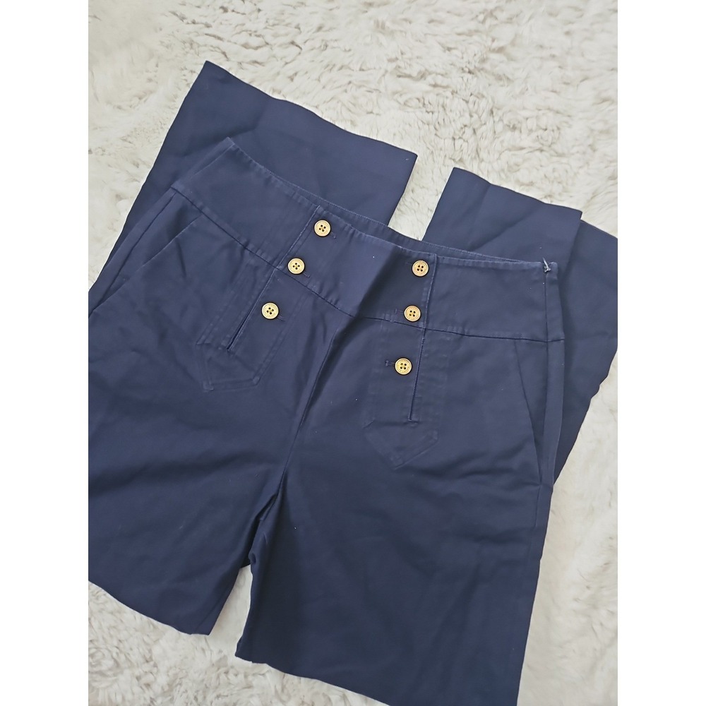 Lauren Ralph Lauren Petite Women Blue Sailor Pants Size 14P Wide Leg Gold Button